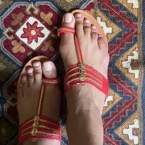 Red and Gold Indian Sandals (Leather)